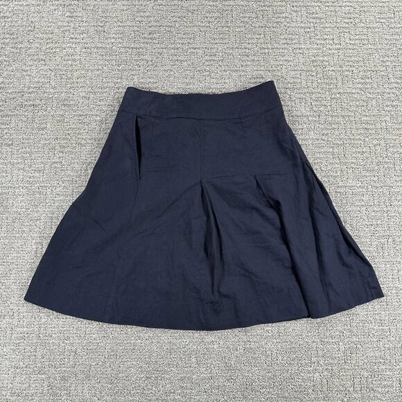 Eileen Fisher Dresses & Skirts - Eileen Fisher Skirt Large L Navy Blue Linen Blend Pleated Knee Length Womens